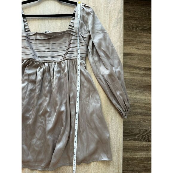 Abercrombie Emerson Satin Long-sleeve Mini Dress in Taupe Size Small Petite - Picture 7 of 8
